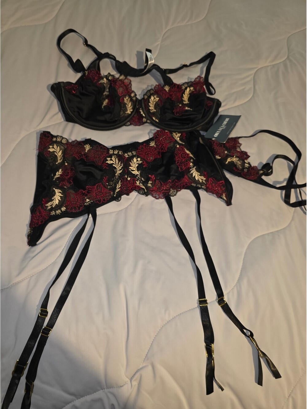Sexy Floral Embroidered Mesh Women Underwire Push Up Lingerie Set. Large New